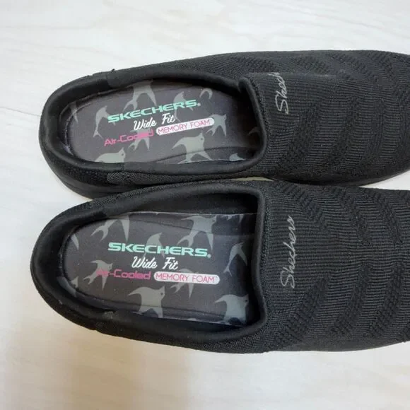 Skechers Relaxed Fit Commute Womens 8.5 Black Knit Slip On Mule Sneakers 44915W - Picture 8 of 10